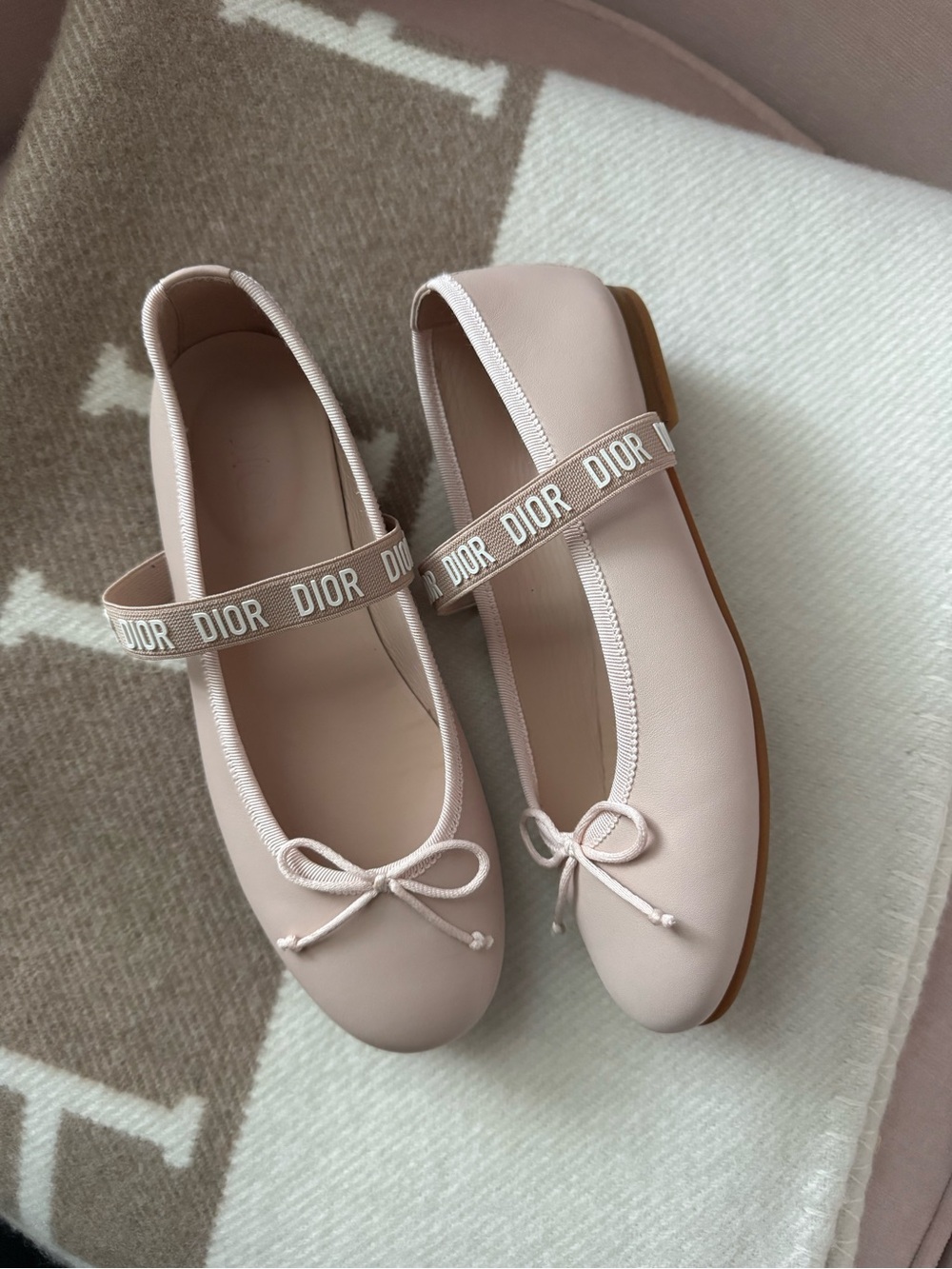 Dior Girls' Pale Pink Logo Strap Ballet Flats